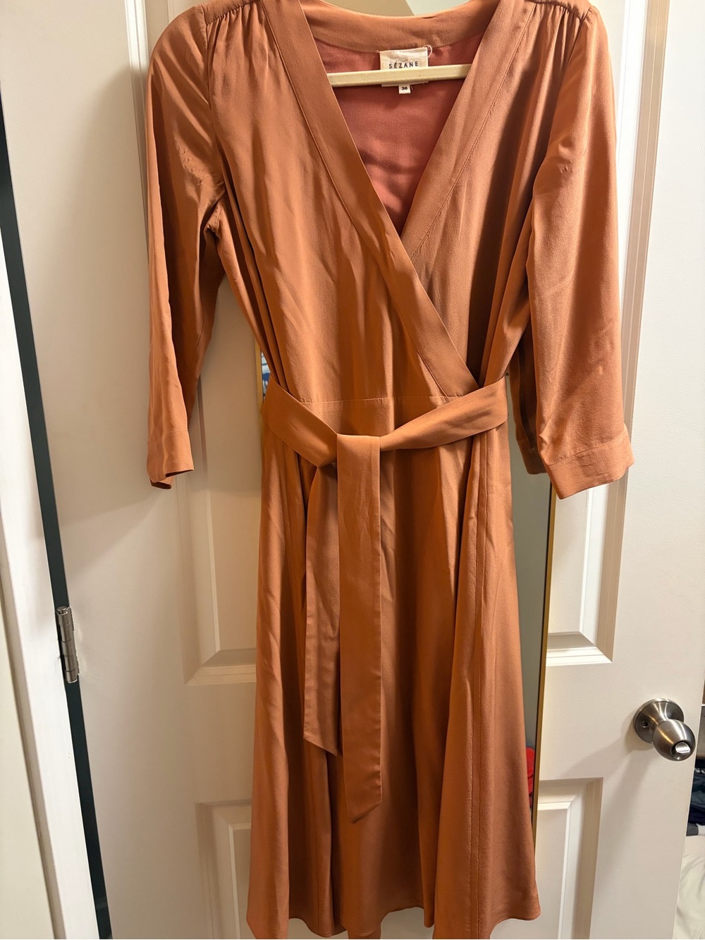 Sezane Silk Wrap Midi Dress